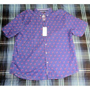 International Report Tropical Collection Purple Flamingo Button Down Shirt Size